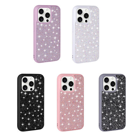 iPhone 15 Pro Max Uyumlu Parlak Taşlı Tasarım Pırlanta Zore Kapak-Siyah