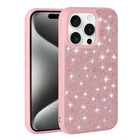 iPhone 15 Pro Max Uyumlu Parlak Taşlı Tasarım Pırlanta Zore Kapak-Pembe