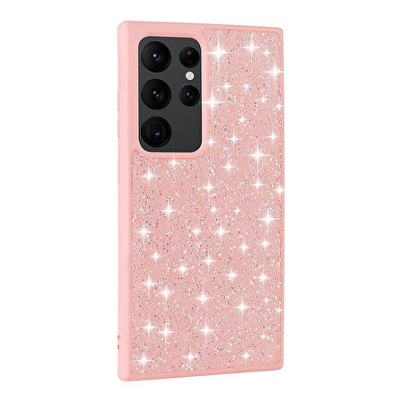 Galaxy S24 Ultra Uyumlu Parlak Taşlı Tasarım Pırlanta Zore Kılıf-Pembe