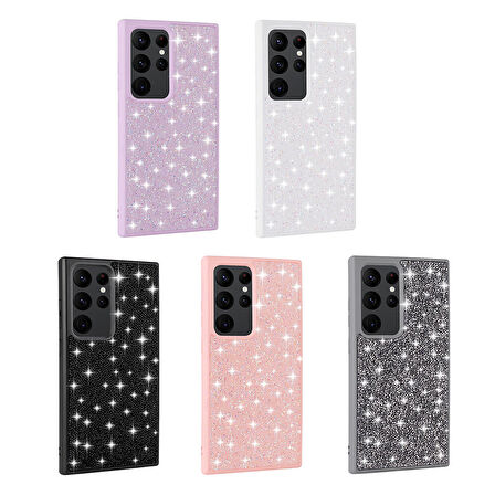 Galaxy S24 Ultra Uyumlu Parlak Taşlı Tasarım Pırlanta Zore Kılıf-Pembe