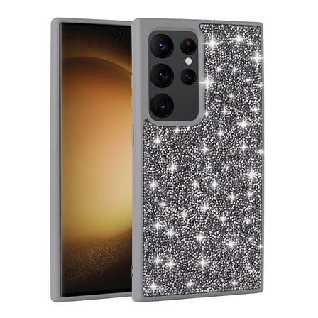 Galaxy S24 Ultra Uyumlu Parlak Taşlı Tasarım Pırlanta NRTK Kılıf-Gri