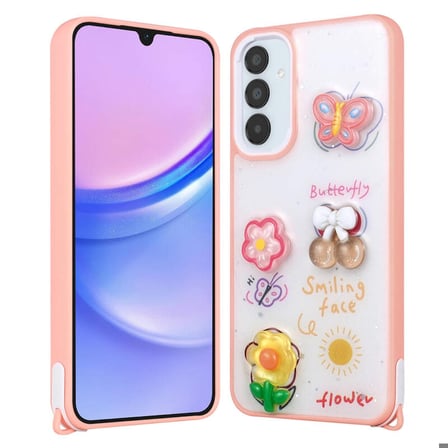 Galaxy S23 FE Kılıf Parlayan Simli Kabartma Figürlü Cevze Kapak