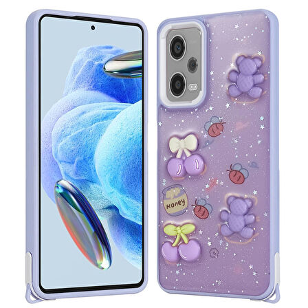Redmi Note 12 Pro Plus 5G Kılıf Parlayan Sıvılı Simli Kabartma Figürlü Zore Cevze Kapak-Yeşil