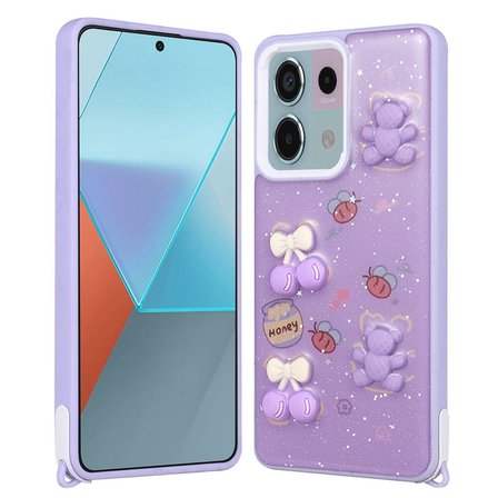 Redmi Note 13 Pro 5G Kılıf Parlayan Sıvılı Simli Kabartma Figürlü Zore Cevze Kapak-Beyaz