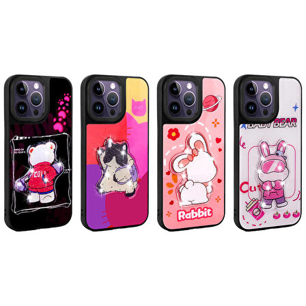 Apple iPhone 14 Pro Kılıf Parlayan Kabartmalı İkonik Figürlü Zore Amas Silikon Kapak-Pembe