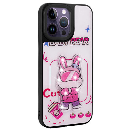 Apple iPhone 14 Pro Kılıf Parlayan Kabartmalı İkonik Figürlü Zore Amas Silikon Kapak-Pembe