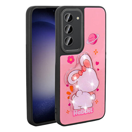 Galaxy S23 Kılıf Parlayan Kabartmalı İkonik Figürlü Zore Amas Silikon Kapak-Pembe