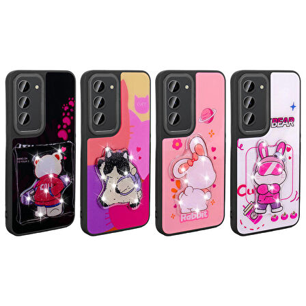 Galaxy S23 Kılıf Parlayan Kabartmalı İkonik Figürlü Zore Amas Silikon Kapak-Pembe