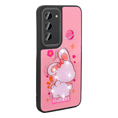 Galaxy S23 Kılıf Parlayan Kabartmalı İkonik Figürlü Zore Amas Silikon Kapak-Pembe