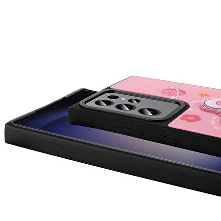 Galaxy S23 Ultra Kılıf Parlayan Kabartmalı İkonik Figürlü Zore Amas Silikon Kapak-Pembe