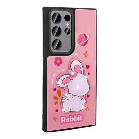 Galaxy S23 Ultra Kılıf Parlayan Kabartmalı İkonik Figürlü Zore Amas Silikon Kapak-Pembe