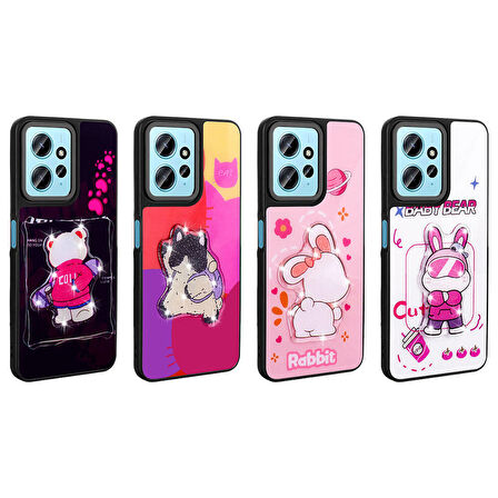 Xiaomi Redmi Note 12 4G Kılıf Parlayan Kabartmalı İkonik Figürlü Zore Amas Silikon Kapak-Mor