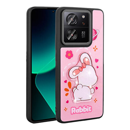 Xiaomi Mi 13T Kılıf Parlayan Kabartmalı İkonik Figürlü Zore Amas Silikon Kapak-Pembe
