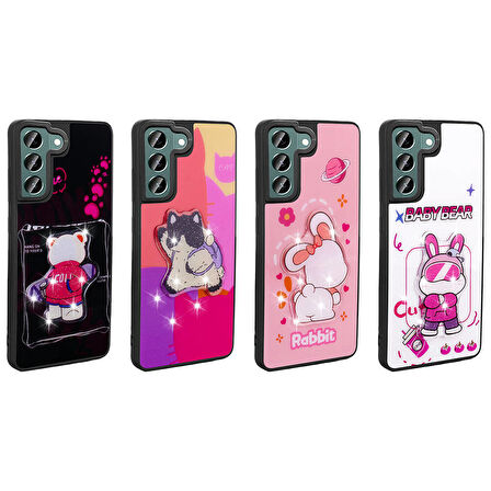 Galaxy S21 FE Kılıf Parlayan Kabartmalı İkonik Figürlü Zore Amas Silikon Kapak-Siyah