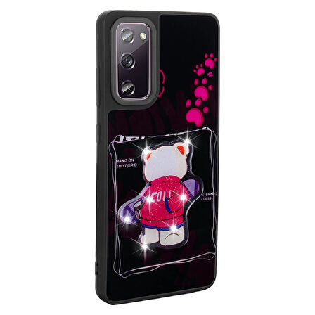 Galaxy S20 FE Kılıf Parlayan Kabartmalı İkonik Figürlü Zore Amas Silikon Kapak-Pembe