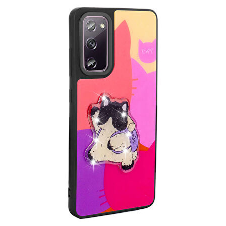 Galaxy S20 FE Kılıf Parlayan Kabartmalı İkonik Figürlü Zore Amas Silikon Kapak-Pembe