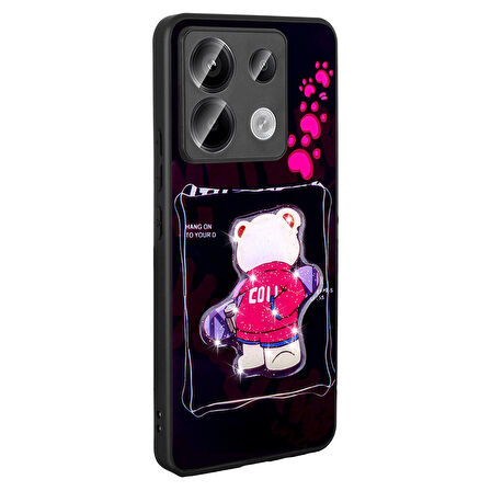 Xiaomi Redmi Note 13 Pro 5G Kılıf Parlayan Kabartmalı İkonik Figürlü Zore Amas Silikon Kapak-Mor
