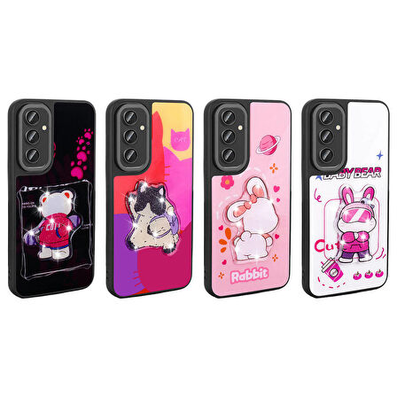 Galaxy A35 Kılıf Parlayan Kabartmalı İkonik Figürlü Zore Amas Silikon Kapak-Mor