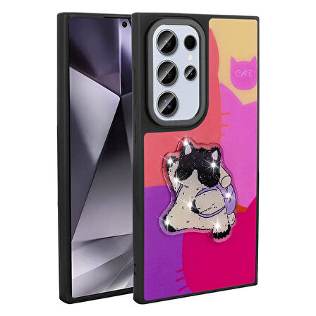 Galaxy S24 Ultra Kılıf Parlayan Kabartmalı İkonik Figürlü Zore Amas Silikon Kapak-Mor