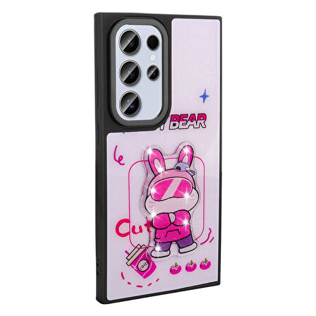 Galaxy S24 Ultra Kılıf Parlayan Kabartmalı İkonik Figürlü Zore Amas Silikon Kapak-Mor