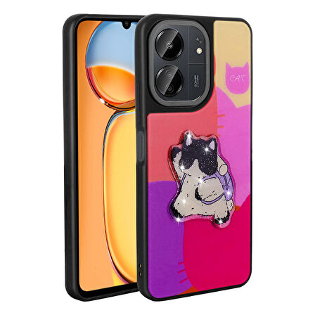 Xiaomi Redmi 13C Kılıf Parlayan Kabartmalı İkonik Figürlü Zore Amas Silikon Kapak-Mor