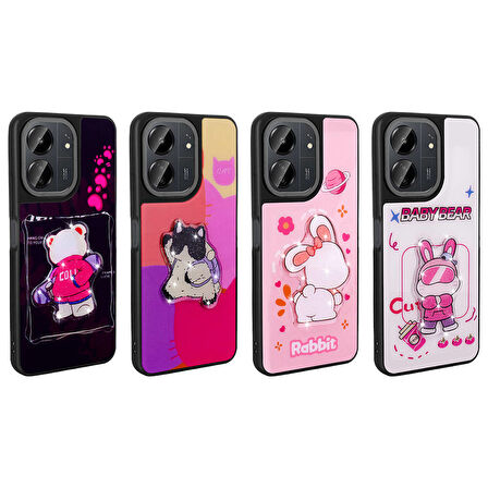 Xiaomi Redmi 13C Kılıf Parlayan Kabartmalı İkonik Figürlü Zore Amas Silikon Kapak-Mor