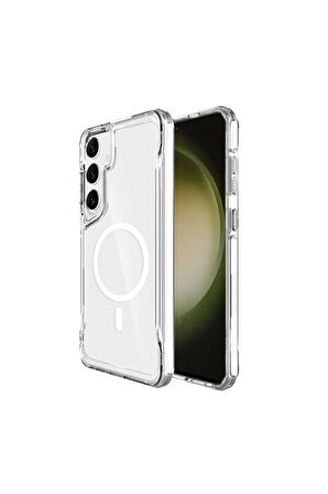 Samsung Galaxy S24 Plus Kılıf Eğimli Kamera Dizayn Magsafe Şarj Uyumlu Sert Şeffaf Silikon