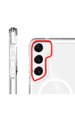 Samsung Galaxy S24 Plus Kılıf Eğimli Kamera Dizayn Magsafe Şarj Uyumlu Sert Şeffaf Silikon