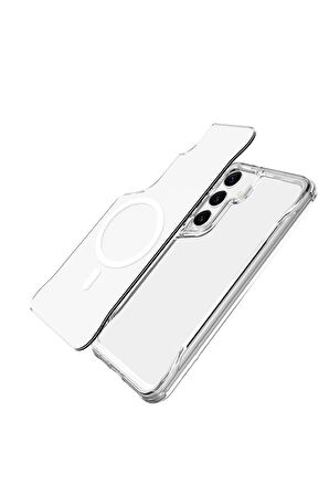 Samsung Galaxy S24 Plus Kılıf Eğimli Kamera Dizayn Magsafe Şarj Uyumlu Sert Şeffaf Silikon