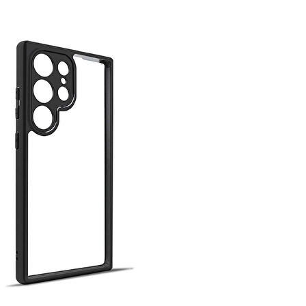Galaxy S24 Ultra Uyumlu Kamera Korumalı Şeffaf Arka Yüzey Zore New Roll Kılıf-Siyah