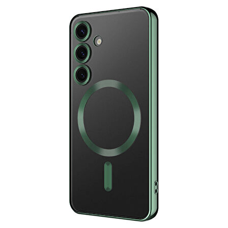 Galaxy S24 Uyumlu Kamera Korumalı Magsafe Wireless Şarj Özellikli Zore Demre Kılıf-Koyu Yeşi