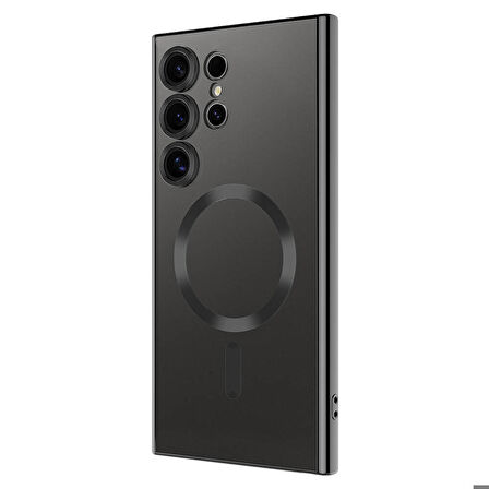 Galaxy S24 Ultra Uyumlu Kamera Korumalı Magsafe Wireless Şarj Özellikli Zore Demre Kapak-Siyah