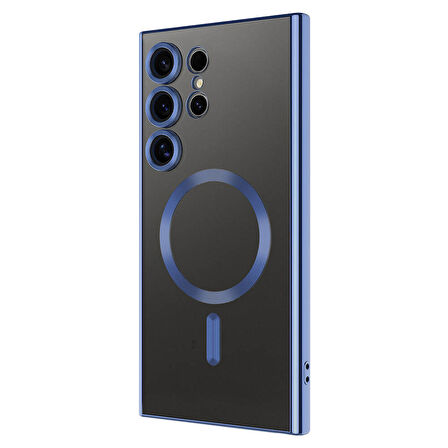 Galaxy S24 Ultra Uyumlu Kamera Korumalı Magsafe Wireless Şarj Özellikli Zore Demre Kapak-Lacivert