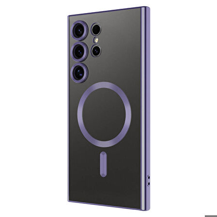 Galaxy S24 Ultra Uyumlu Kamera Korumalı Magsafe Wireless Şarj Özellikli Zore Demre Kapak-Derin Mor