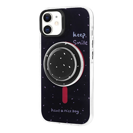 iPhone 11 Zore Magsafe Şarj Özellikli Tak-Çıkar Pop Soketli Zore Tiktok Kılıf-Siyah