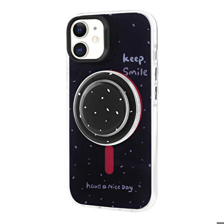 iPhone 11 Uyumlu Zore Magsafe Şarj Özellikli Tak-Çıkar Pop Soketli Zore Tiktok Kapak-Siyah