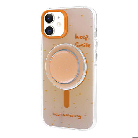 iPhone 11 Uyumlu Zore Magsafe Şarj Özellikli Tak-Çıkar Pop Soketli Zore Tiktok Kapak-Turuncu