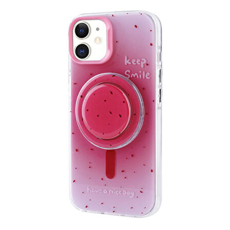 iPhone 11 Zore Magsafe Şarj Özellikli Tak-Çıkar Pop Soketli Zore Tiktok Kılıf-Pembe Koyu