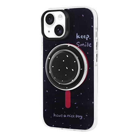 iPhone 13 Zore Magsafe Şarj Özellikli Tak-Çıkar Pop Soketli Zore Tiktok Kılıf-Siyah