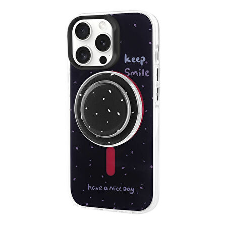 iPhone 15 Pro Zore Magsafe Şarj Özellikli Tak-Çıkar Pop Soketli Zore Tiktok Kılıf-Siyah