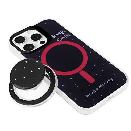 iPhone 15 Pro Zore Magsafe Şarj Özellikli Tak-Çıkar Pop Soketli Zore Tiktok Kılıf-Mavi