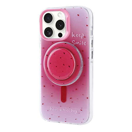 iPhone 15 Pro Zore Magsafe Şarj Özellikli Tak-Çıkar Pop Soketli Zore Tiktok Kılıf-Pembe Koyu