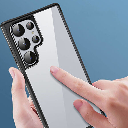 Galaxy S24 Ultra Uyumlu Şeffaf Sert PC Arka Yüzey Tasarımlı Zore Edo Kılıf-Gri