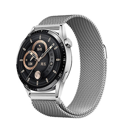 Huawei GT2 42mm Zore Band-12 20mm Metal Hasır Kordon-Gümüş