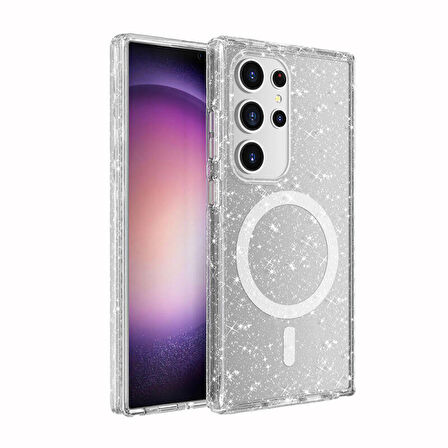 Galaxy S24 Ultra Uyumlu Kılıf Magsafe Şarj Özellikli Parlayan Simli Saydam Renkli Allstar Kapak