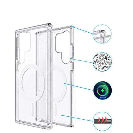 Galaxy S23 Ultra Kılıf Magsafe Şarj Özellikli Parlayan Simli Saydam Renkli Zore Allstar Kapak