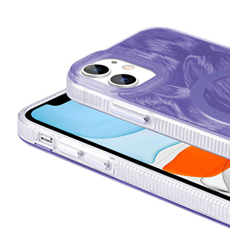 Apple iPhone 11 Kılıf Magsafe Şarj Özellikli Fırça Boya Desenli Zore Palet Kapak-Mor