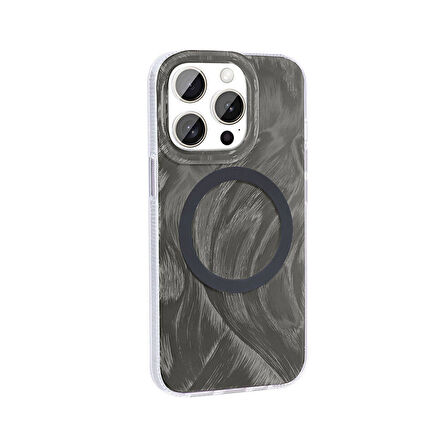 Apple iPhone 15 Pro Kılıf Magsafe Şarj Özellikli Fırça Boya Desenli Zore Palet Kapak-Gri