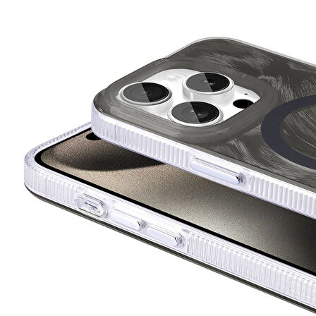 Apple iPhone 15 Pro Max Kılıf Magsafe Şarj Özellikli Fırça Boya Desenli Zore Palet Kapak-Gri