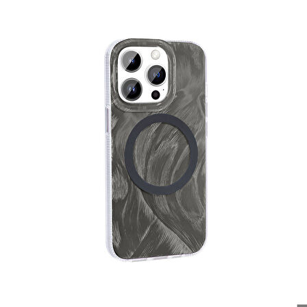 Apple iPhone 14 Pro Kılıf Magsafe Şarj Özellikli Fırça Boya Desenli Palet Kapak
